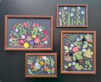 set van 4 ingelijste droogbloemen schilderijtjes, Ophalen of Verzenden