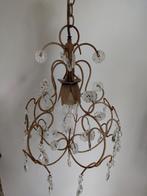 Hanglamp Metaal Roestkleur Glas Ornamenten, Gebruikt, Vintage, Ophalen of Verzenden, Glas