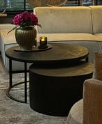 Luxe Ronde Zwarte Salontafel Set Van 2, Huis en Inrichting, Tafels | Salontafels, Ophalen, 50 tot 100 cm, Rond, 50 tot 100 cm