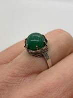 R417 Prachtige 830 zilveren ring groene steen maat 16,75, Sieraden, Tassen en Uiterlijk, Antieke sieraden, Ophalen of Verzenden