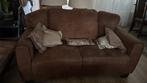 2- en 3-zits bankstel van bruin nubuck leer, Huis en Inrichting, Banken | Bankstellen, Ophalen, Gebruikt, Leer, Rechte bank