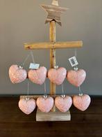 8 roze hartjes kerstballen met glinsterende decoratie, Ophalen of Verzenden, Nieuw