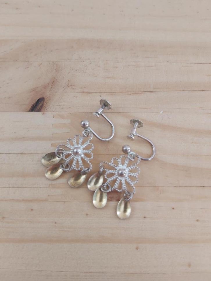 Vintage 830S zilveren Noorse Sølje schroefoorbellen, Sieraden, Tassen en Uiterlijk, Antieke sieraden, Oorbellen, Zilver, Ophalen of Verzenden
