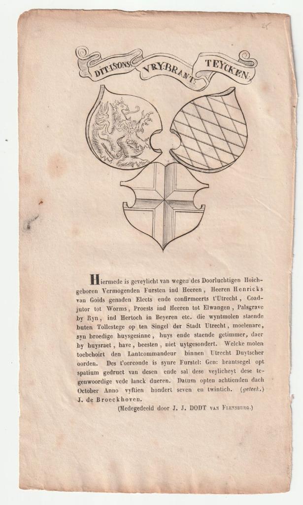Houtsnede molen Utrecht heraldiek vrybrant molen molenaar, Antiek en Kunst, Kunst | Etsen en Gravures, Verzenden