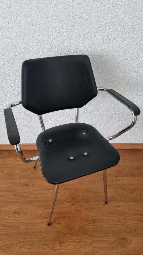 Zwart Chroom armleuning Keukenstoel Eetkamerstoel Retro, Huis en Inrichting, Stoelen, Gebruikt, Eén, Kunststof, Metaal, Overige materialen