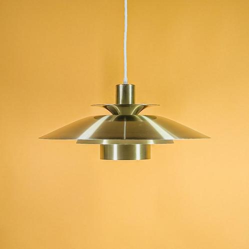 Messing gouden hanglamp, Scandinavisch design, Mid century, Huis en Inrichting, Lampen | Hanglampen, Zo goed als nieuw, 75 cm of meer