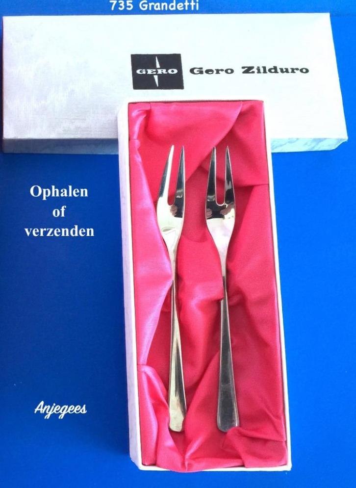735 Grandetti Gero Zilduro 2 belegvorkjes in orig. doos, Antiek en Kunst, Antiek | Bestek, Ophalen