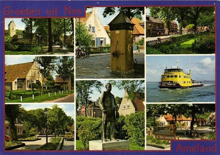 Groeten uit Nes, Ameland - 8 afb o.a. veerboot - 1984 gelope, Verzamelen, Ansichtkaarten | Nederland, Ongelopen, Waddeneilanden