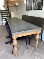 Prachtige zware eettafel betonnen blad 280x80 en eetbank 220, Ophalen