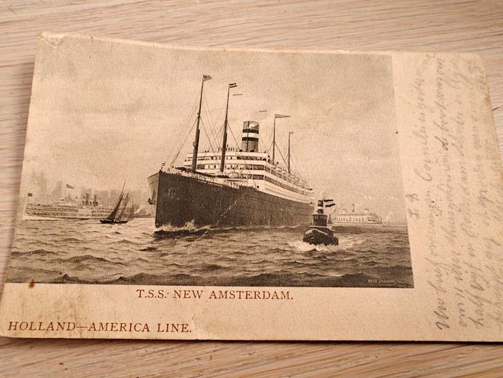 Wenskaart TSS New Amsterdam (1906-1932), Verzamelen, Ansichtkaarten | Nederland, Noord-Holland, Voor 1920, Ophalen of Verzenden