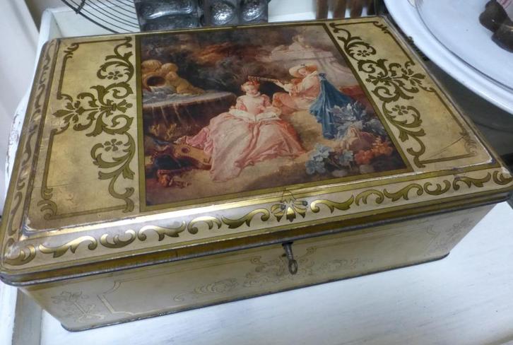 BIJZONDER apart mooi groot brocante BLIK met slot en sleutel, Verzamelen, Blikken, Gebruikt, Overige, Ophalen of Verzenden