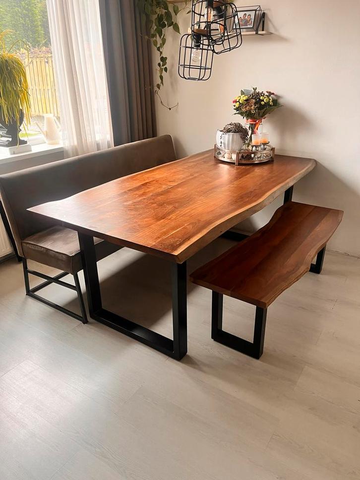 Houten Eettafel met Bank en Bankje, Huis en Inrichting, Tafels | Eettafels, Zo goed als nieuw, 100 tot 150 cm, 150 tot 200 cm