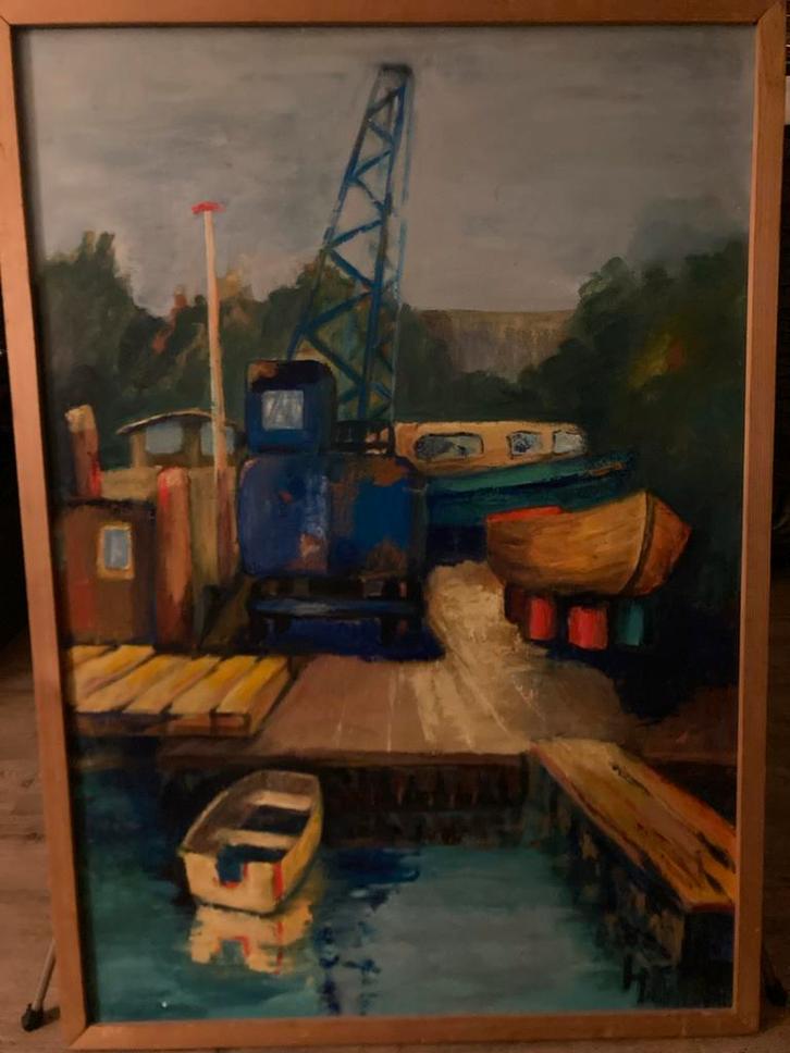 Irene Hertel Schilderij - Havengezicht, Antiek en Kunst, Kunst | Schilderijen | Klassiek, Ophalen of Verzenden