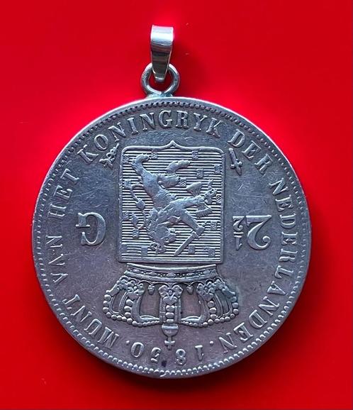 Zilveren hanger 2,5 gulden 1850 Willem III, Postzegels en Munten, Munten | Nederland, Losse munt, 2½ gulden, Koning Willem III