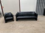 Leolux zwarte leren driezits bank met fauteuil, Huis en Inrichting, Banken | Bankstellen, Ophalen, 150 tot 200 cm, Driepersoons