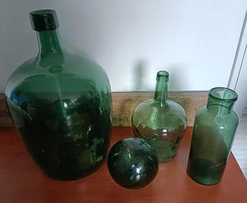 jaren 60 groen glas - oude drijver, flessen tot 40cm