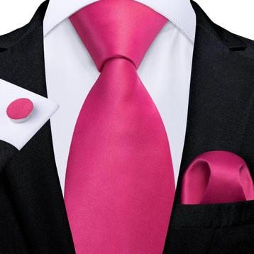 Effen zijde roze stropdas pochet en manchetknopen heren beschikbaar voor biedingen