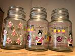 3 glazen Douwe Egberts Moccona voorraadpotten met afbeelding, Ophalen of Verzenden, Zo goed als nieuw, Glas, Pot, Bus of Blik