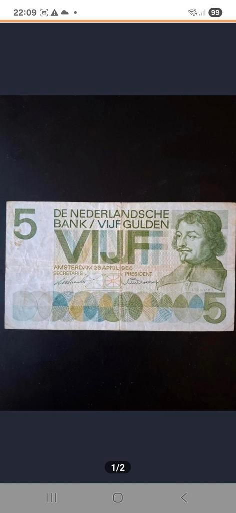 5 Gulden 1966 in een wat mindere kwaliteit., Postzegels en Munten, Bankbiljetten | Nederland, Los biljet, 5 gulden, Ophalen of Verzenden