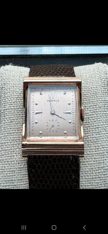 Vintage Benrus 14k rosé goud horloge met stepped case