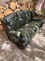 Groene vintage ‘Chesterfield’ bank, Huis en Inrichting, Banken | Bankstellen, Ophalen, Gebruikt, Driepersoons, Rechte bank