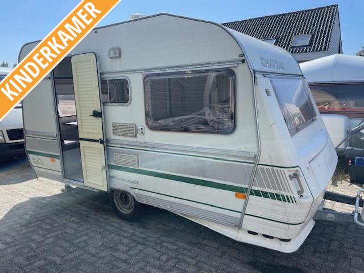 Chateau Chiara 380 1990; vast+stapelbed; tent luifel uitbouw, Caravans en Kamperen, Caravans, Bedrijf, 500 - 750 kg, Treinzit