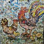 Schilderij/Collage haan, kip en kuikens 80x80 cm, Ophalen