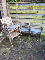 4 Houten Tuinstoelen met Kussens, Tuin en Terras, Tuinstoelen, Ophalen, Gebruikt, Hout, Stapelbaar