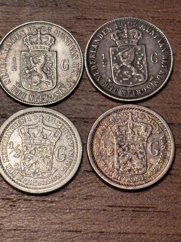 4 Halve Guldens Wilhelmina - 1898, 1905, 1913, 1919 beschikbaar voor biedingen
