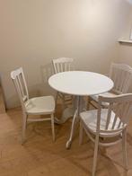 Ronde witte tafel met 4 stoelen, Huis en Inrichting, Tafels | Eettafels, Ophalen, 100 tot 150 cm, Rond, Zo goed als nieuw