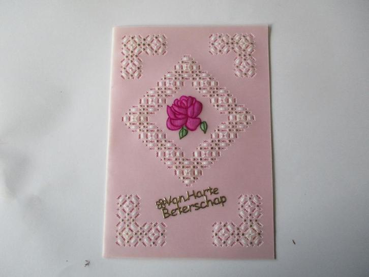 nr 195 pergamano kaart van harte beterschap, Hobby en Vrije tijd, Kaarten | Zelfgemaakt, Nieuw, Overige thema's, Ophalen of Verzenden