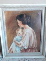 Schilderij van  Moeder met Kind., 50 tot 75 cm, Ophalen of Verzenden, Zo goed als nieuw, Schilderij
