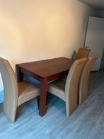 Kersenhouten eettafel met 4 leren stoelen, Huis en Inrichting, Tafels | Eettafels, Ophalen, Rechthoekig, 150 tot 200 cm, 50 tot 100 cm