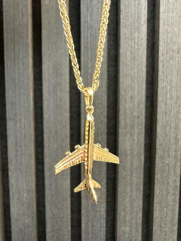 14k Gouden Vossenstaart Ketting met Vliegtuig Hanger beschikbaar voor biedingen