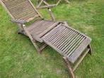 Teak deck chair ligstoel met voetenbankje, Ophalen, Gebruikt, Teakhout, Verstelbaar