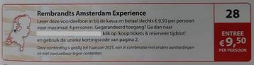 Rembrandts Amsterdam Experience € 9,50 p.p. Postcode bon 28.