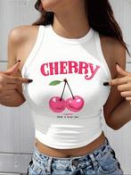 Dames Witte top croptop Cherry Nieuw, Wit, Nieuw, Ophalen of Verzenden, Zonder mouw