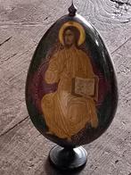 Groot beschilderd houten ei icoon op voet Russisch paasei, Antiek en Kunst, Ophalen of Verzenden