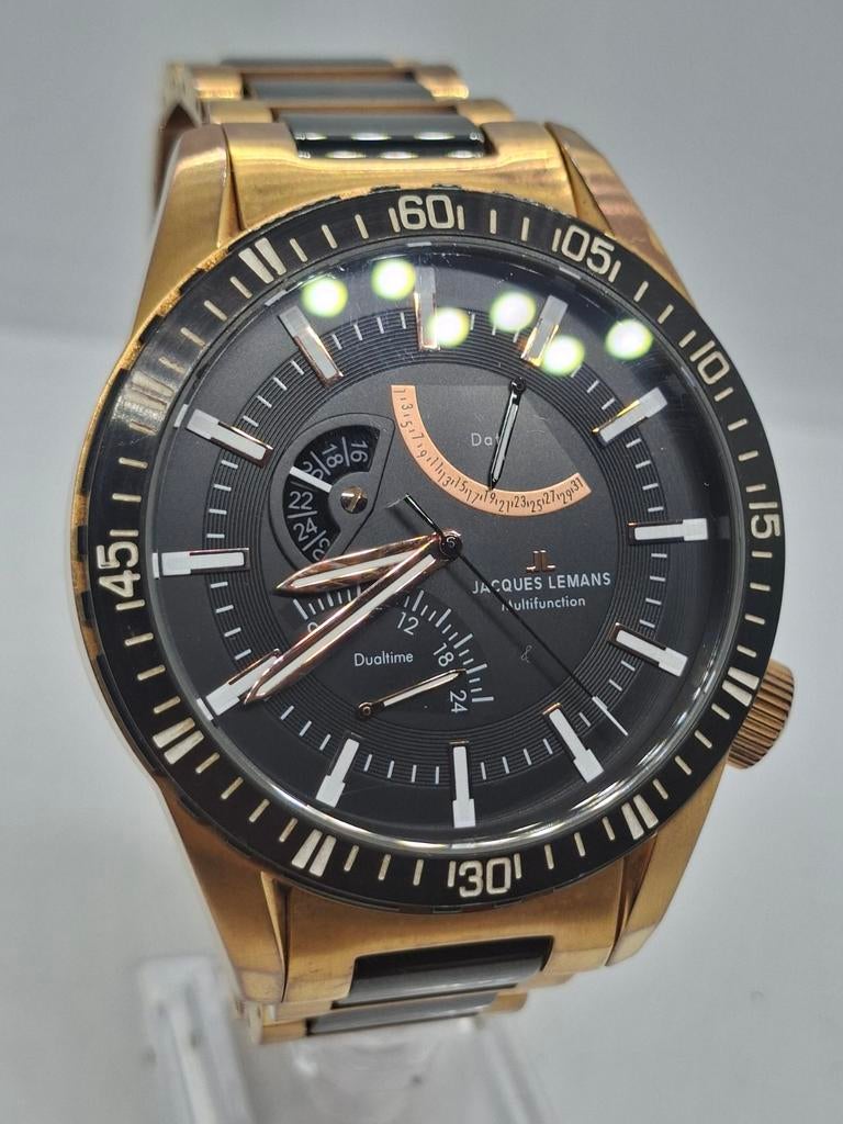 Jacques Lemans Chronograaf Horloge - Zwart & Goud, Ophalen of Verzenden