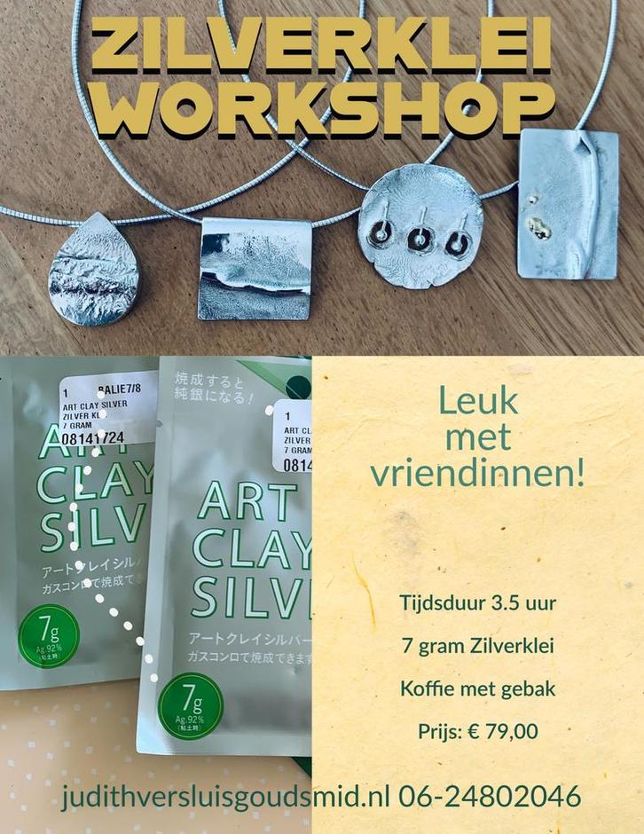 Artclay Zilverklei Workshop, bij min. 3 pers. €79,00 p.p., Hobby en Vrije tijd, Kralen en Sieraden maken, Zo goed als nieuw, Overige typen