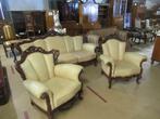 Oer 10979 vintage barok leren set 3 zits bank en 2 fauteuils, Ophalen, Leer