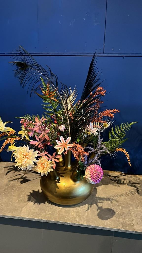 Luxe Tulpenvaas met Kunstbloemen - Showroommodel, Ophalen, Overige materialen, Overige kleuren, Zo goed als nieuw