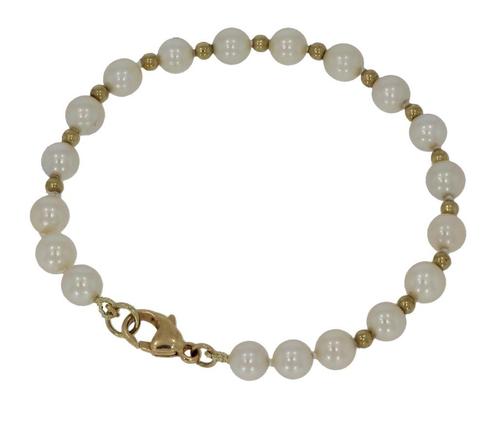 Akoya parel dames armband 18k slot goud 14k bolletjes, Sieraden, Tassen en Uiterlijk, Antieke sieraden, Armband, Goud, Met edelsteen