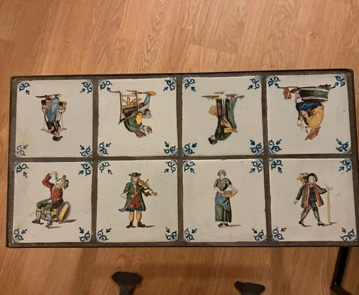 Zeldzame 3-delige antieke bijzettafel set met tegels-TOPSTUK, Antiek en Kunst, Antiek | Wandborden en Tegels, Ophalen of Verzenden