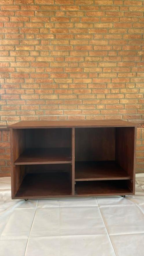 Retro tv meubel, wengé met 2 legplanken, verrijdbaar, Verzamelen, Retro, Huis en Inrichting, Ophalen