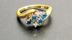 Prachtige vintage 14K gouden ring met diamanten en saffieren, Goud, Goud, 20 of groter, Met edelsteen