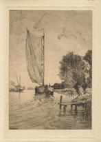 Oskar Paul Matthes ets "Zeilboot op Sloot" 17x25, Antiek en Kunst, Kunst | Etsen en Gravures, Ophalen