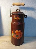 Vintage emaille bruine melkbus melkkan flower power, Antiek en Kunst, Antiek | Emaille, Ophalen of Verzenden