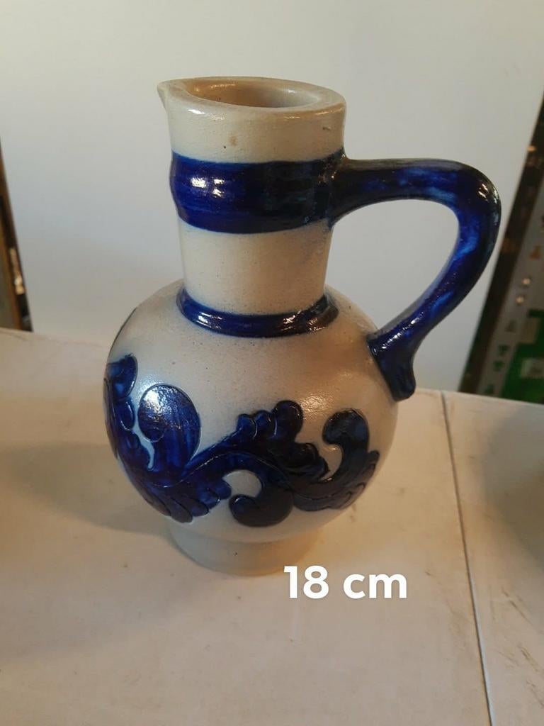 Vintage aardewerk kruik met blauwe decoratie, Antiek en Kunst, Antiek | Keramiek en Aardewerk, Ophalen of Verzenden