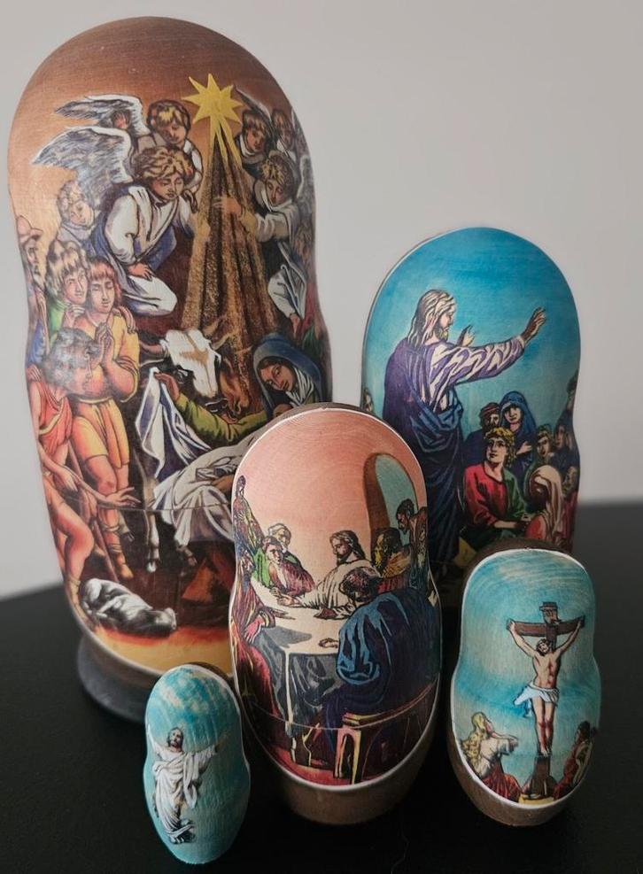Matroesjka poppen nesting dolls - religieus thema, Verzamelen, Poppetjes en Figuurtjes, Ophalen of Verzenden